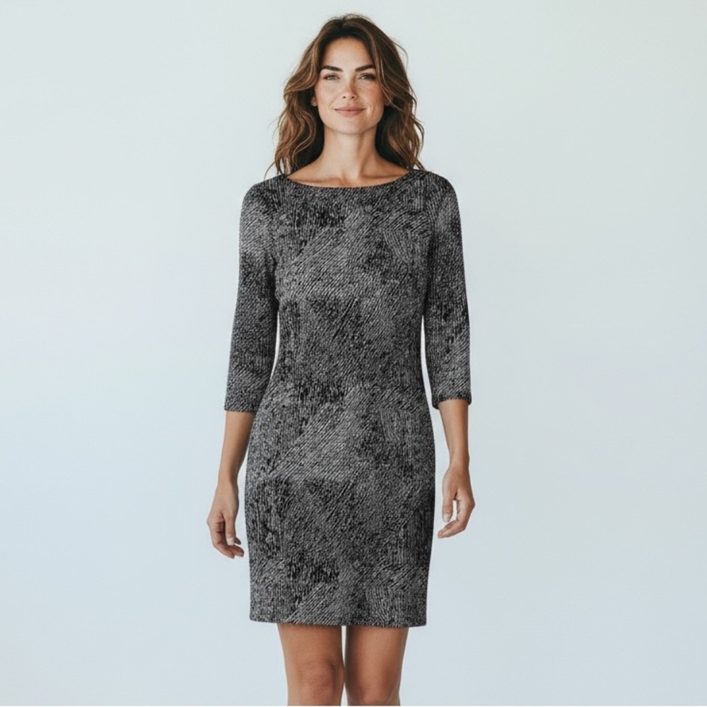 BELLE BADGLEY MISCHKA - BLACK & WHITE GEOMETRIC PRINT SHIFT DRESS - EXC COND B18